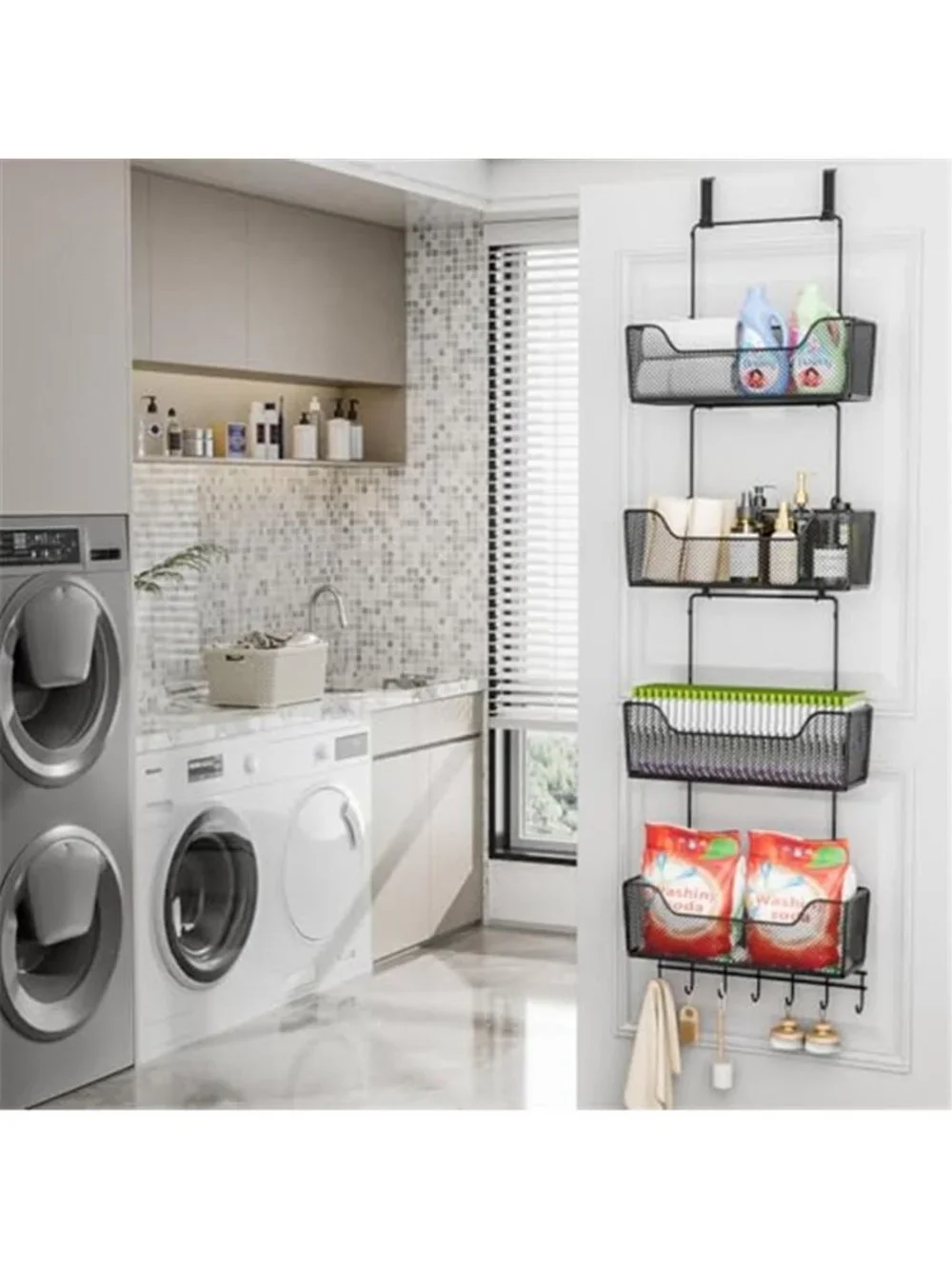 Over Door Organizer Metal Storage Rack Hanging Baskets Hooks Bathroom Kitchen